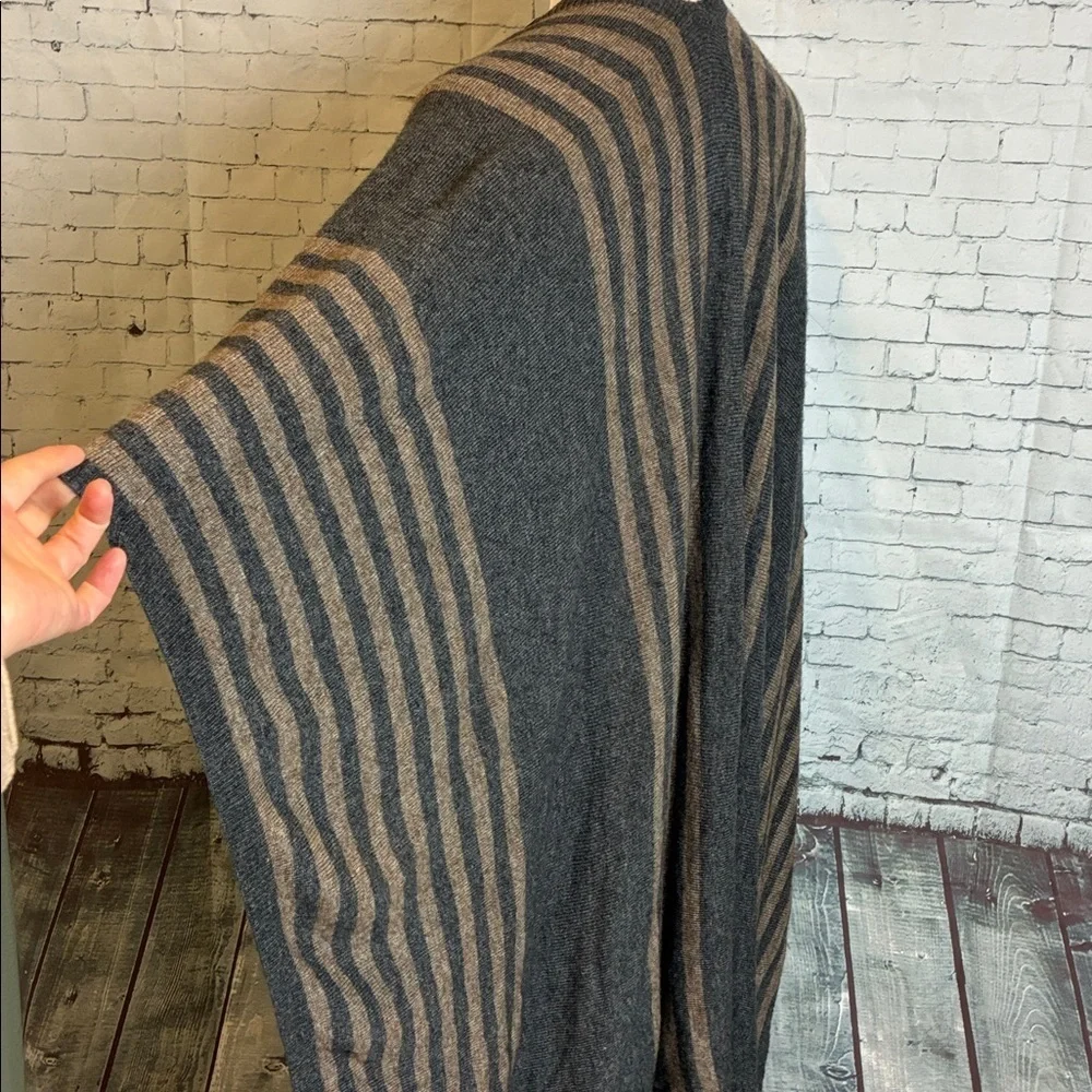 Cashmere Poncho Cape Scarf Gray Tan Stripe Boho Western 100% Cashmere Handmade - Picture 13 of 16